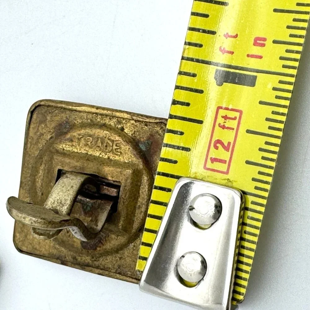 Brass & Black Enamel Cufflinks With Inlaid Floral Design Finger Prong Vintage